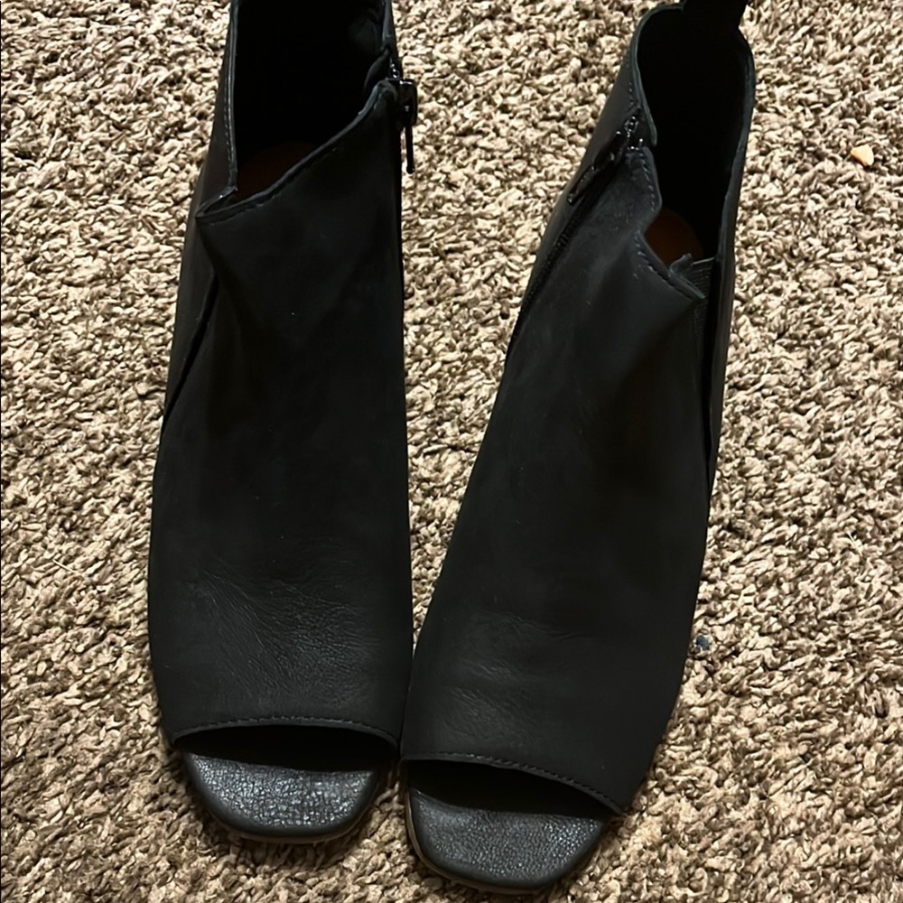 Black Peep-Toe Ankle Boots